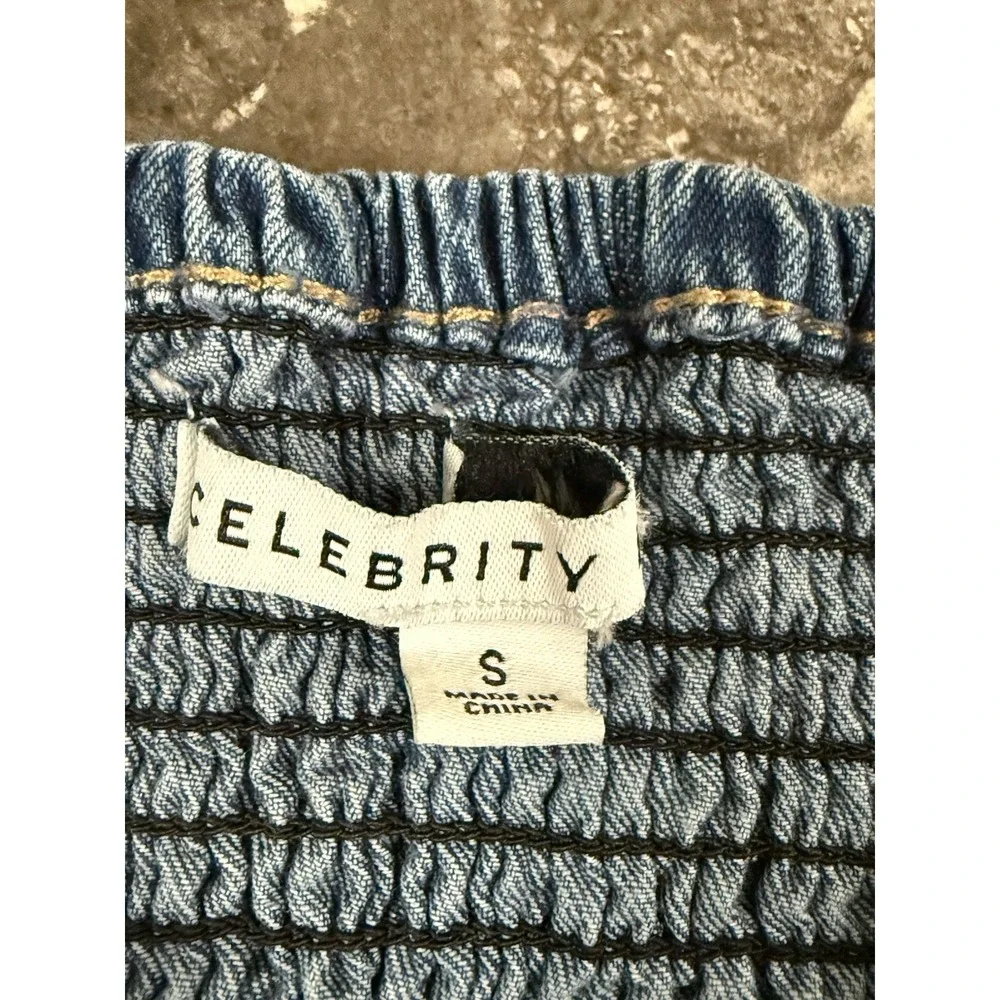 Celebrity Pink Smocked Back Denim Cargo Mini Dress Pockets Sz Small